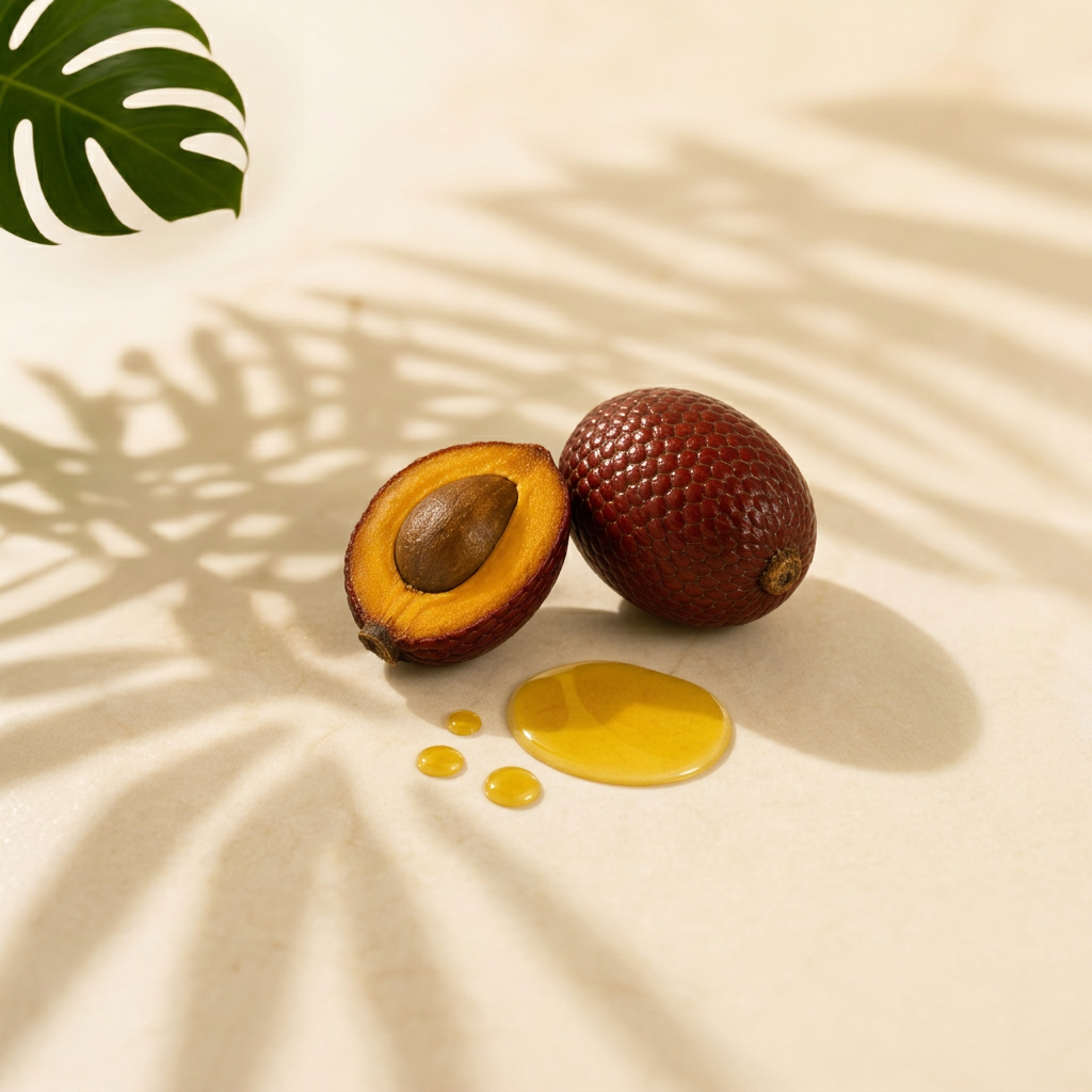 Aguaje fruit and a pool of warm golden oil